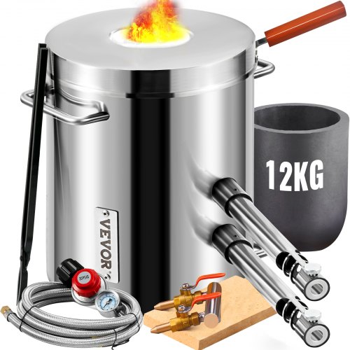

VEVOR Propane Melting Furnace Kit, 12KG Large Capacity Foundry Home Kilns,Stainless Steel Smelter, Blacksmithing Forge with Crucible an Tongs Kiln, For Metal Scrap Recycle, Gold Copper Silver Casting