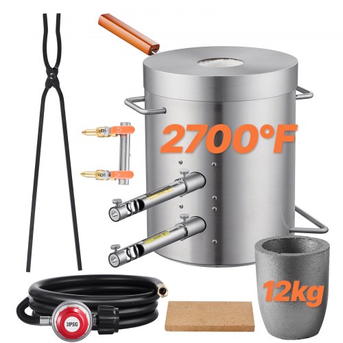 

VEVOR Propane Melting Furnace Kit, 12KG Large Capacity Foundry Home Kilns,Stainless Steel Smelter, Blacksmithing Forge with Crucible an Tongs Kiln, For Metal Scrap Recycle, Gold Copper Silver Casting