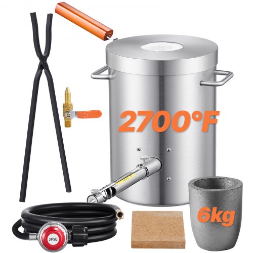 

VEVOR 6KG Propane Melting Furnace Kit, Large Capacity Foundry Home Kilns, Blacksmithing Forge with Crucible & Tongs Kiln, Stainless Steel, For Metal Scrap Recycle, Gold Copper Silver Casting