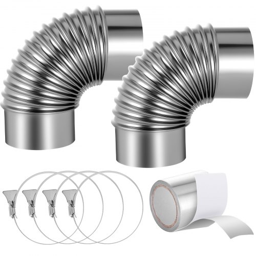 

VEVOR 2 Pack Dryer Vent Elbow, 90 Degree Hose Connector Kit for 4 Inch Duct, Stainless Steel Vent Elbows with 4 Clamps and Aluminum Foil Tape, for HVAC Ducts, Pipes, and Ductworks at Tight Space