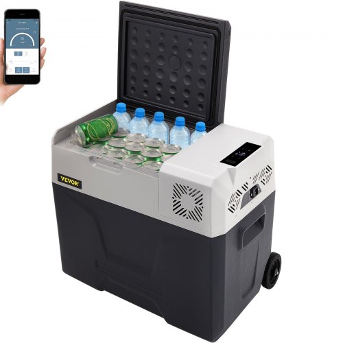 VEVOR Car Refrigerator, 12 Volt Car Refrigerator Fridge, 50 L Single Zone Portable Freezer with Wheels and Handle, -4℉-68℉, 12/24V DC and 100-240V AC Compressor Cooler for Outdoor, Camping