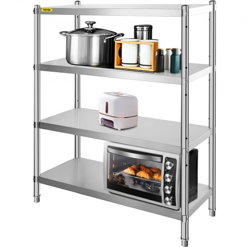 

VEVOR Stainless Steel Shelving 48x24x59 Inch 4 Tier Adjustable Shelf Storage Unit Stainless Steel Heavy Duty Shelving for Kitchen Commercial Office Garage Storage 330lb Per Shelf