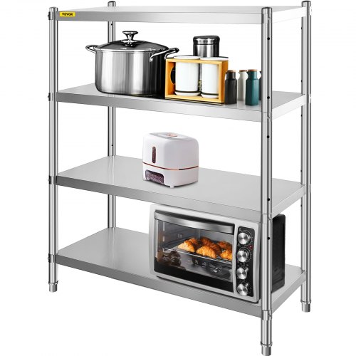 4 Tier BuoQua Stainless Steel Shelving Units Heavy Duty 4 Tier Shelving Units And Storage Shelf Unit for Kitchen Commercial Office Garage Storage 