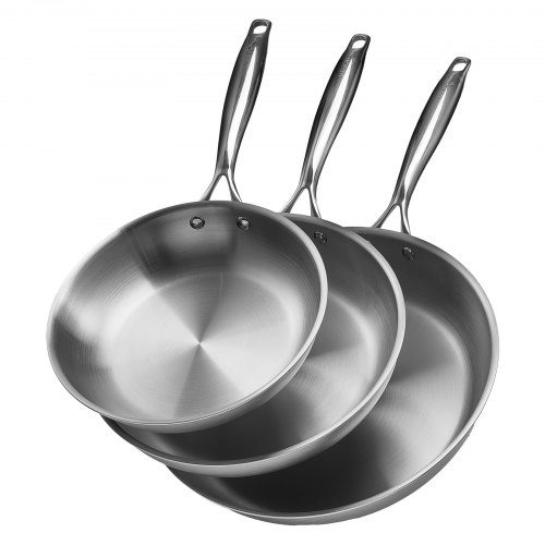 

VEVOR Triply Stainless Steel Frying Pan 3Pcs 240 280 320mm for Dishwasher Silver