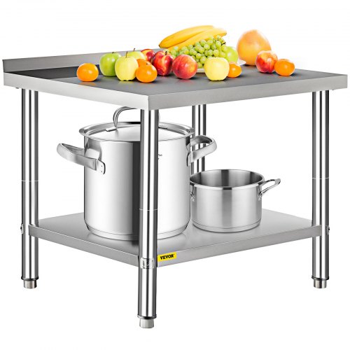 Laundry Garage NSF 24 Long x 30 Deep Restaurant Stainless Steel Prep Table for Kitchen AmGood Commercial Work Table with Backsplash and Sidesplashes 
