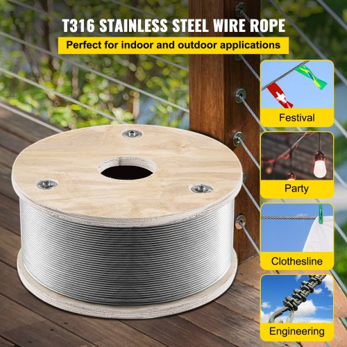 1 x 19 construction cutter Stainless Steel Wire Cable Rope 3.2mm 305m roll 