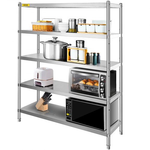 VEVOR Stainless Steel Shelving 60×18.5 Inch 5 Tier Adjustable Shelf Storage Unit Stainless Steel Heavy Duty Shelving for Kitchen Commercial Office Gar