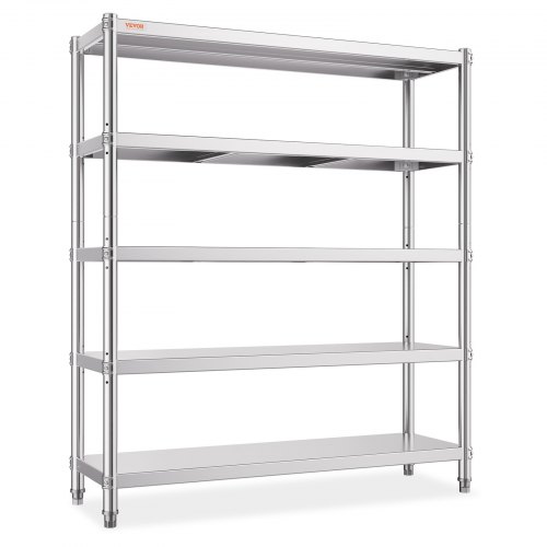 VEVOR Stainless Steel Shelving 60x18.5 Inch 5 Tier Adjustable Shelf Storage Unit Stainless Steel Heavy Duty Shelving for Kitchen Commercial Office Garage Storage 330lb Per Shelf