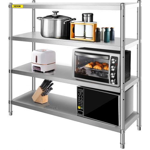 VEVOR Storage Shelf, 4-Tier Stainless Steel Shelving, Storage Shelving Unit, 70.9 x 17.7 x 59.1 Inch Heavy Duty Storage Rack Shelving, 1320 Lbs Total Capacity with Adjustable Height