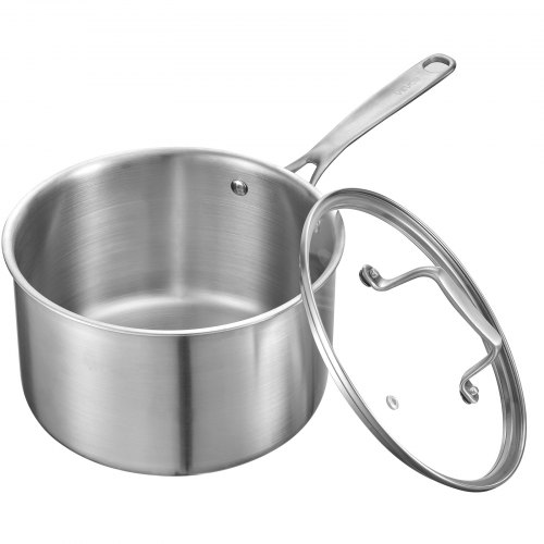 VEVOR 4 QT Saucepan Stainless Steel Saucepan with Glass Lid & Ergonomic Handle