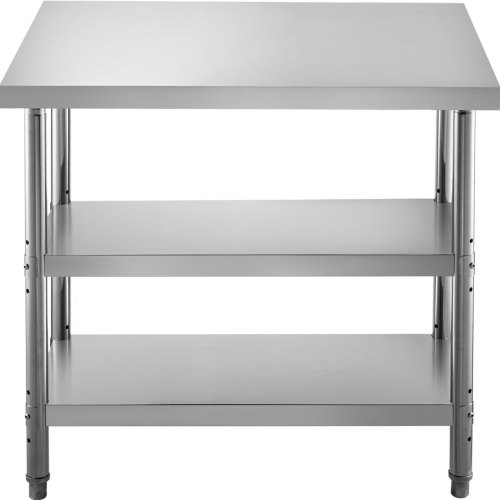 VEVOR Stainless Steel Prep Table, 48x18x33 in Commercial Stainless Steel Table, 2 Adjustable Undershelf BBQ Prep Table, Heavy Duty Kitchen Work Table, for Garage, Home, Warehouse, and Kitchen Silver