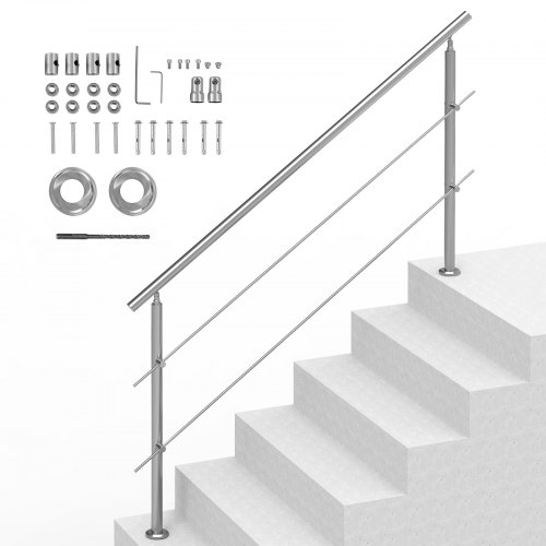 

VEVOR Handrails for Outdoor Steps, 180cm Length 2 Crossbars Stair Hand Rail Kit, Transitional Stainless Steel Railings w/ Installation Kit, Double-column Staircase Handrails for Seniors,Porch & Deck