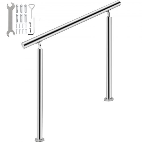 VEVOR Stainless Steel Handrail 551LBS Load Handrail for Outdoor Steps 47x34" Outdoor Stair Railing Silver Stair Handrail Transitional Range from 0 to 90° Stair Rail Fits 3-4 Steps with Screw Kit