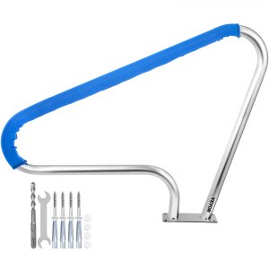 HONYTA Pool Handrail 32x23 304 Stainless Steel 250LBS Load Capacity Silver Rustproof Humanized Swimming Pool Handrail with Blue Grip Cover & M8 Drill Bit & Self-Taping Screws 