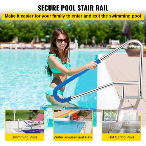 VEVOR Pool Rail Pool Railing 54x36" Pool Handrail Stainless Steel W/ Grip Cover 