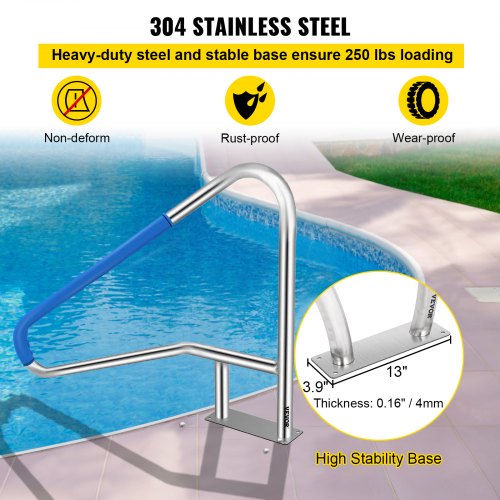 Swimming Pool Hand Rail Stainless Ladder Handrail Stair Rail 304 Stainless Steel 