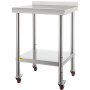 VEVOR Stainless Steel Work Prep Table Kitchen Work Table 24x24in w/ 4 Casters