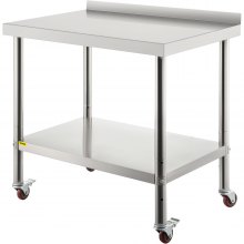 VEVOR Stainless Steel Work Prep Table Kitchen Work Bench 36x24in w/ 4 Casters