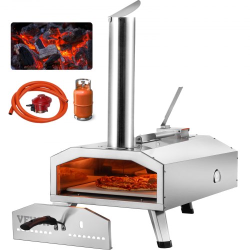 Vevor Dual Fuel Pizza Oven for Outdoor Use, 12" Portable Pizza Oven, Pellet & Gas Powered Outdoor Pizza Oven with Thickened Cordierite Pizza Stone, Foldable Leg for Camping & Backyard