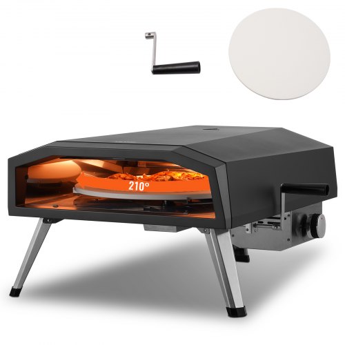 

VEVOR Outdoor Pizza Oven, 13" Gas Fired Pizza Maker, Portable Outside Pizza Grill with Thickened Cordierite 210° Rotating Pizza Stone, Waterproof Cover, Iron Spray Gas Oven with Foldable Leg for Camping & Backyard