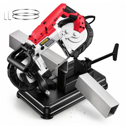 VEVOR Portable Band Saw, 110V 10-Amp Corded Tool with Removable Steel Base, 5-Inch Capacity, 6-Level Variable Speed, 0 to 45 Degree Angle, Deep-Cut Ba
