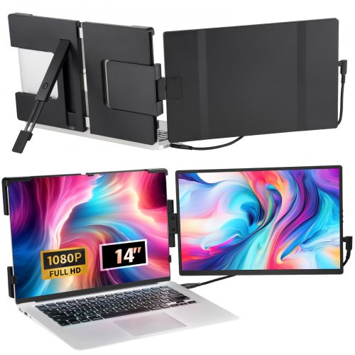 

VEVOR Portable Laptop Screen Extender, 14" FHD 1080P IPS Dual Extended Monitor for 13"-17" Laptop, Swivel Portable Monitor USB-C/USB-A/Mini HDMI Port, Compatible with Mac/Wins/Android/Switch/PS5