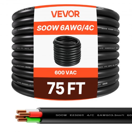 

VEVOR 22.86 m 6AWG Premium Electrical Power Cable Extension Cord Copper Wire