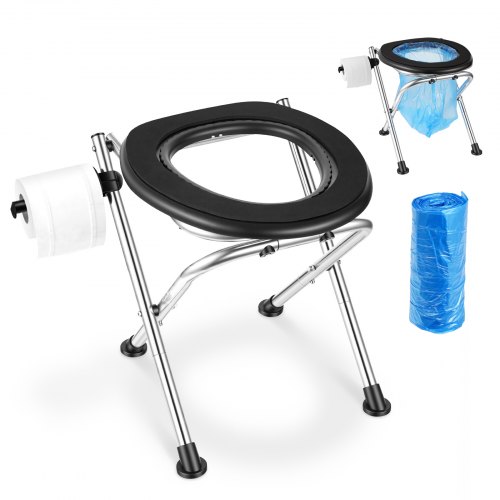 VEVOR Portable Toilet for Camping, 350 lbs Weight Capacity, Stainless Steel Foldable Camp Travel Toilet with Soft Seat for Adults, Suitable for Truckers, RV Travel, Camping, Road Trips, Outdoor Use