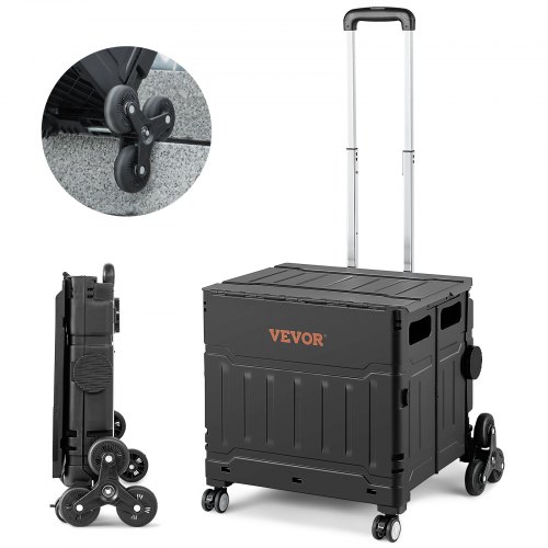 VEVOR Stair Climbing Cart, 155 lbs Collapsible Teacher Cart, Portable Rolling Crate Handcart with Telescoping Handle & Lid, Foldable Grocery Cart Utility Cart Multipurpose for Shopping Travel Office