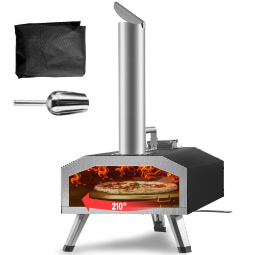 VEVOR Multi-fuel Outdoor Pizza Oven, 12 inch Wood Fired & Gas Pizza Maker with Rotating Pizza Stone, Propane Pellet Dual Fuel Pizza Grill for Backyard