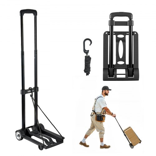 VEVOR Folding Hand Truck, 110 lbs Load Capacity, Collapsible Luggage Cart with 2 Wheels & 1 Elastic Rope, Utility Dolly Platform Cart for Airport Travel Furniture Luggage Office Moving, Black BXSTHCHS2G11BKSTN001V0