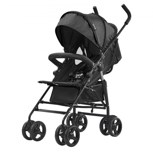 VEVOR Lightweight Stroller, Compact Easy Fold MultiPosition Recline Canopy Backrest, Carbon Steel Frame, Large Storage Basket,Cup Holder, Umbrella Toddler Baby Stroller for Travel and More, Black