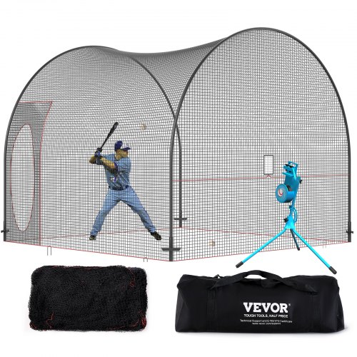 

VEVOR Baseball Batting Cage, Softball and Baseball Batting Cage Net and Frame, Practice Portable Cage Net with Carry Bag, Heavy Duty Enclosed Pitching Cage, for Backyard Batting Hitting Training, 12FT