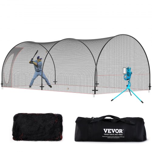 

VEVOR Baseball Batting Cage, Softball and Baseball Batting Cage Net and Frame, Practice Portable Cage Net with Carry Bag, Heavy Duty Enclosed Pitching Cage, for Backyard Batting Hitting Training 670CM