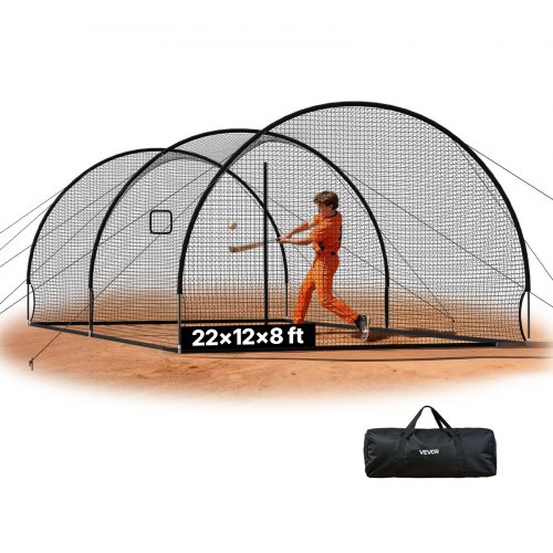 VEVOR Baseball Batting Cage, 22.2 x 12.1 x 7.9 FT Freestanding Hitting Net, for Indoor Outdoor Practice, 4-Ply Knotless Polyester Netting, Pitching Machine Opening, Baseball Hitting Trainer for Team