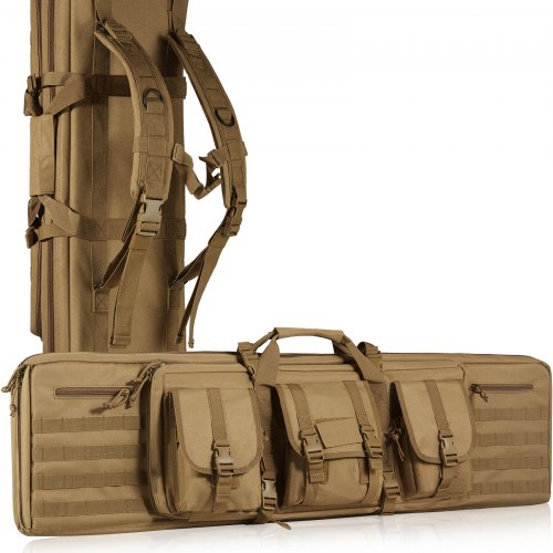 

VEVOR Rifle Bag, 42 inch Tactical Double Long Gun Bag, Soft Rifle Case with Lockable Zipper, Portable Handle & Shoulder Strap, 3 Large Storage Pockets Rifle Case for Two 40" Rifles & 2 Pistols, Brown