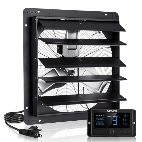 VEVOR 24 inch Shutter Exhaust Fan, Wall Mounted Attic Vent Fan with Smart Programming Variable Speed Temperature Control, 2900 CFM,EC Motor,Timer, for Shed,Garage,Greenhouse Ventilation Cooling,Black BYCSPQSECDJ2F65NP001V1