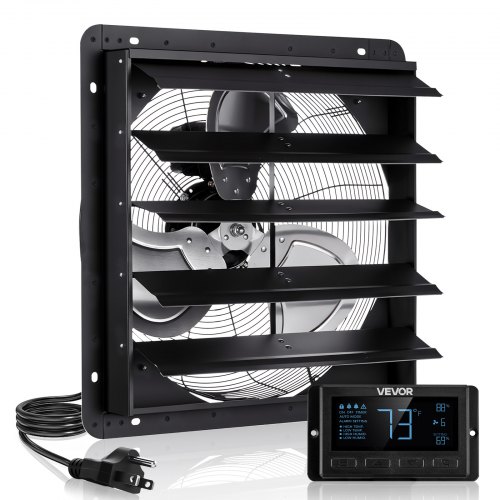 

VEVOR 20 inch Shutter Exhaust Fan, Wall Mounted Attic Vent Fan with Smart Programming Variable Speed Temperature Control, 4800 CFM,EC Motor,Timer, for Shed,Garage,Greenhouse Ventilation Cooling,Black