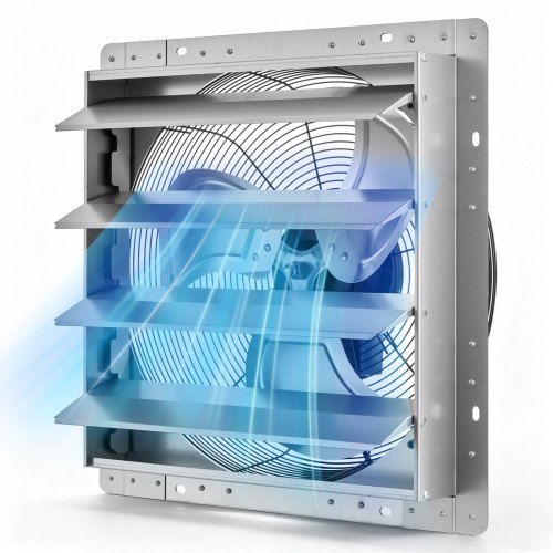 VEVOR 18 Inch Shutter Exhaust Fan Wall Mounted Automatic Louvers Silver, Sturdy Steel Housing, 3051 CFM Low Noise, AC Motor, Ventilation and Cooling f