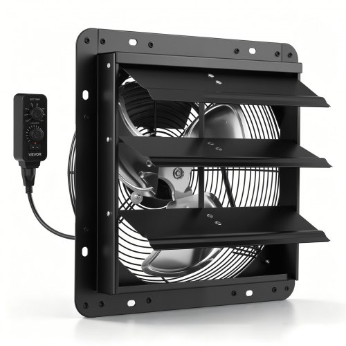 

VEVOR 12 inch Shutter Exhaust Fan Wall-Mount Variable Speed Temperature, Automatic Louvers Sturdy Steel Housing, Low Noise, Ventilation and Cooling for Attic, Garage, Barn, Greenhouse, Workshop
