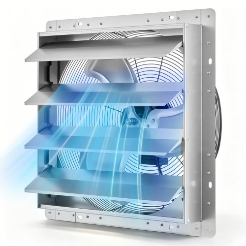 

VEVOR 20 Inch Shutter Exhaust Fan Wall Mounted Automatic Louvers Silver, Sturdy Steel Housing, Low Noise, AC Motor, 4499 CFM Ventilation and Cooling for Attic, Garage, Barn, Greenhouse, Workshop