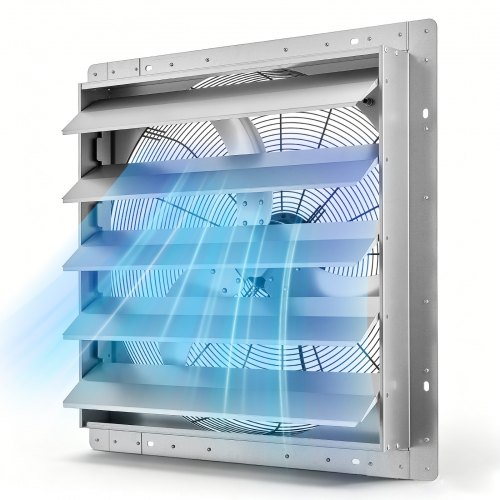 

VEVOR 24 Inch Shutter Exhaust Fan Wall Mounted Automatic Louvers Silver, Sturdy Steel Housing, Low Noise, AC Motor, 7030 CFM Ventilation and Cooling for Attic, Garage, Barn, Greenhouse, Workshop