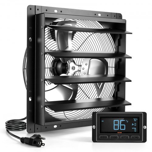 VEVOR 16 Inch Shutter Exhaust Fan Wall Mounted Automatic Louvers EC Motor, Steel Housing, Temperature & Humidity Controller, Ventilation & Cooling for