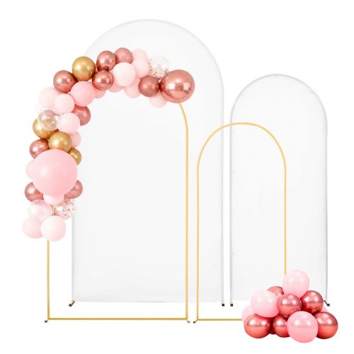 

VEVOR Arch Backdrop Stand, Set of 2, 7.2 ft and 6 ft, Stable Structure, Easy Assembly, Gold Metal Arch Backdrop Stand with Cover for Wedding, Birthday Party, Celebration, and Ceremony Decoration