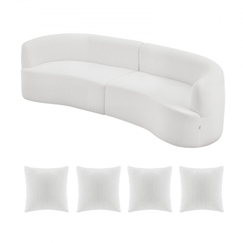 

VEVOR Luxury Modern Cloud Plush Sectional Sofa, 112" Curved Modular Couch with 4 Pillows - Oversized Deep Seat Corduroy Fabric for Living Room, Apartment, Office, No Assembly Needed, White