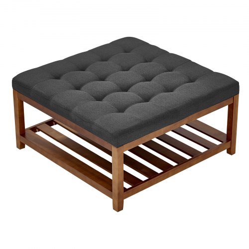 Large Square Ottoman Coffee Table 400 LBS Upholstered Tufted Linen Ottoman