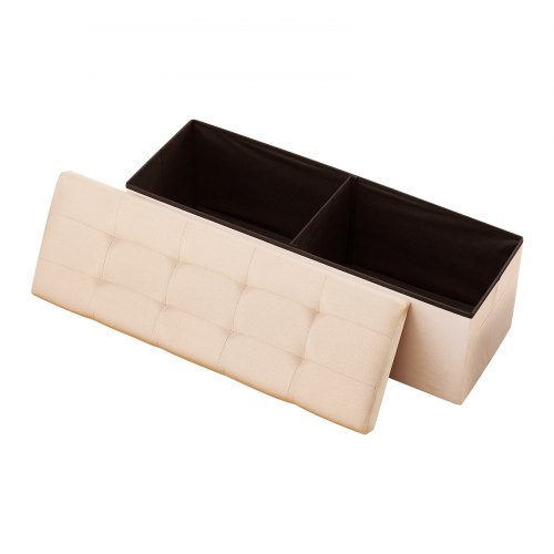 

VEVOR Foldable Storage Ottoman Bench, End of Bed Bench with Side Bags, Folding Upholstered Storage Chest Supports 660 lbs, Linen Bed Ottoman with Large Space for Living Room, Bedroom, Entryway, Beige