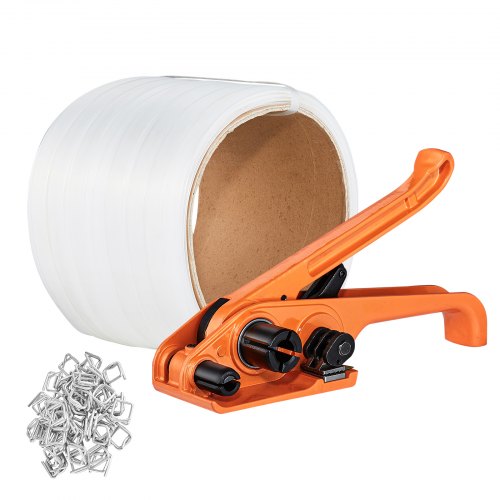 

VEVOR Banding Strapping Kit with Strapping Tensioner Tool, 328 ft Length Woven Strapping Cord Band, 100 Metal Seals, Pallet Packaging Strapping Banding Kit, Banding Packaging Strapping for Packing