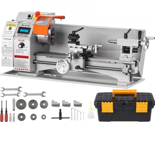VEVOR Mini Metal Lathe Machine, 17.8 cm x 40.7 cm, 800W Precision Benchtop Power Metal Lathe, 150-2500 RPM Continuously Variable Speed, with 9.9 cm 3-jaw Metal Chuck Tool Box for Processing Precision Parts