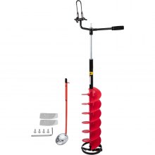 VEVOR Ice Drill Auger, 8'' Diameter Nylon Ice Auger, 41'' Length Ice Auger Bit, Auger Drill  14'' Adjustable Extension Rod, Rubber Handle, Drill Adapter, Replaceable Auger Blade for Ice Fishing Red